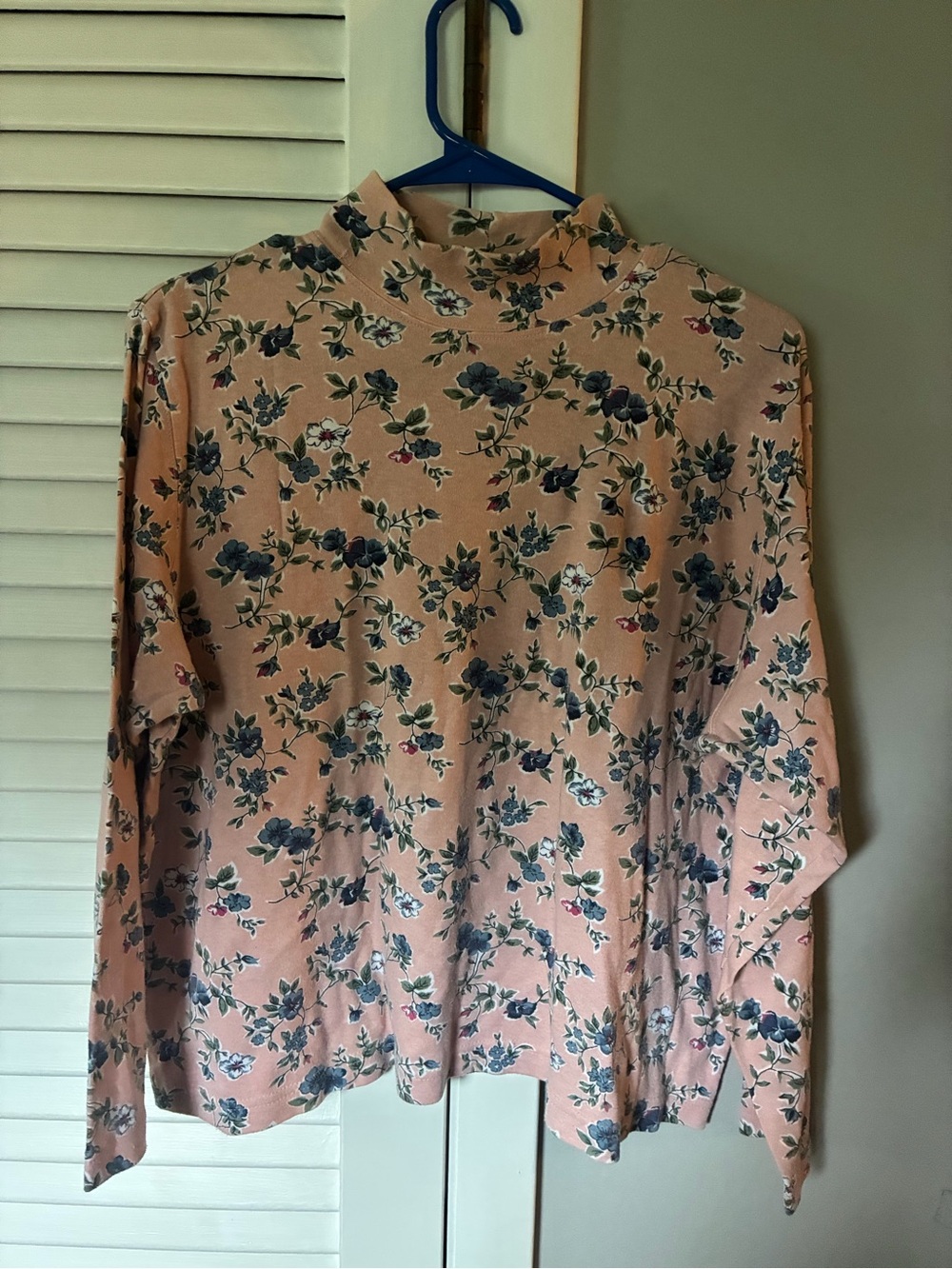 Vintage Cottage core Peach Floral Mock Neck Top
